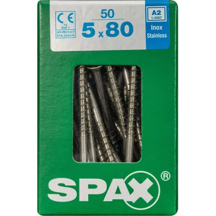 Vis universelle Spax T-Star+ A2 inox 5x80mm 50 pièces