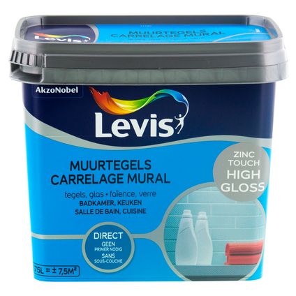 Levis verf 'Muurtegels' High Gloss Zinc Touch 750ml