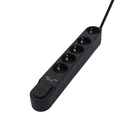 Multiprise avec interrupteur Chacon - 5x & 2 x USB 3m - 3x1,5 mm2 - noir