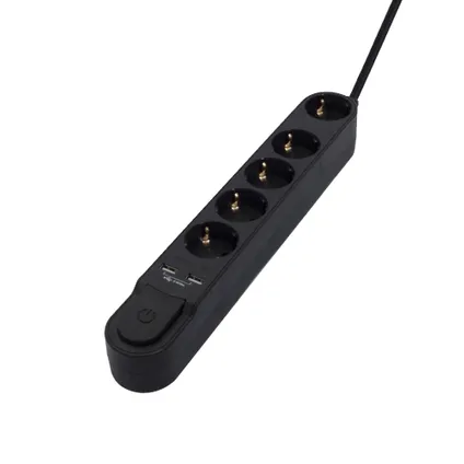 Chacon stekkerdoos met schakelaar 5-voudig & 2 x USB 3m - 3x1,5 mm2 - zwart