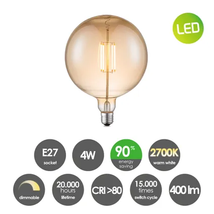 Home Sweet Home ledfilamentlamp ⌀18cm E27 amber 4W 4