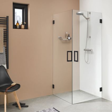 Porte de douche pivotante droite pour angle Sealskin I AM noir mat 100cm|8mm verre sécurit transparent anti-calcaire