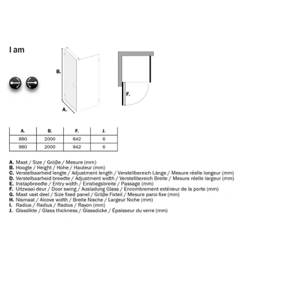 Porte de douche pivotante + paroi latérale Sealskin I AM aluminium argenté poli 90x90cm|8mm verre sécurit transparent anti-calcaire 9