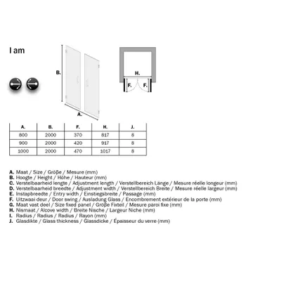 Porte de douche pivotante + paroi latérale Sealskin I AM noir mat 100x100cm|8mm verre sécurit transparent anti-calcaire 4