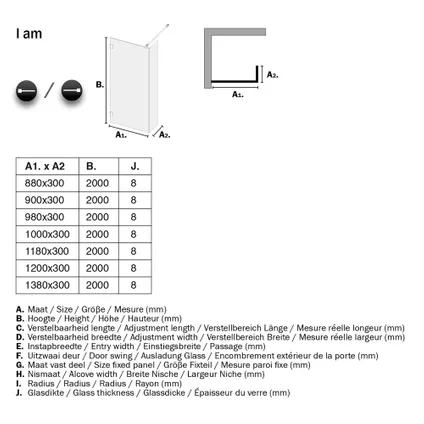 Sealskin I AM inloopdouche Walk in type A1 90x30cm mat zwart | 8mm helder veiligheidsglas + antikalk 5