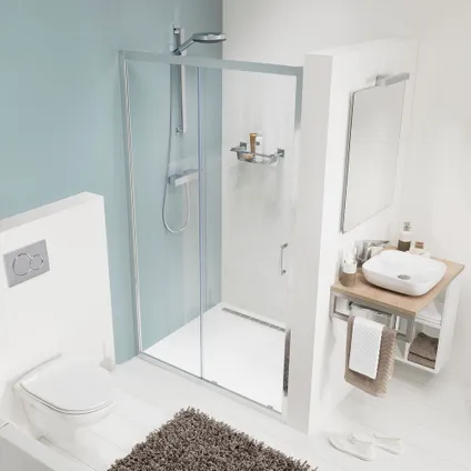 Porte de douche coulissante pour niche Sealskin Compact aluminium argenté poli 120cm|6mm verre sécurit transparent
