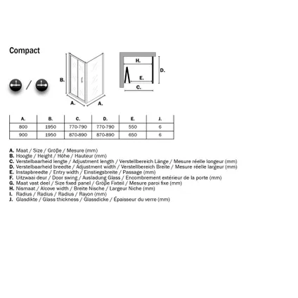 Sealskin Compact vouwdeur met zijwand 800x800mm zilver hoogglans | 6mm helder veiligheidsglas 4