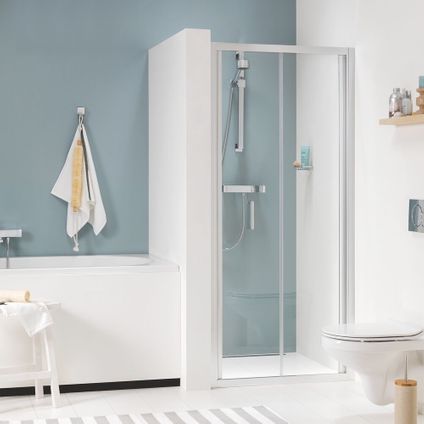 Porte de douche pliante pour niche Sealskin Compact aluminium argenté poli 80cm|6mm verre sécurit transparent