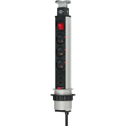 Geschiktheid voor de hand liggend Zielig Brennensthul stekkerdoos toren 3 stopcontacten + 2 USB 2m H05VV-F 3G1,5