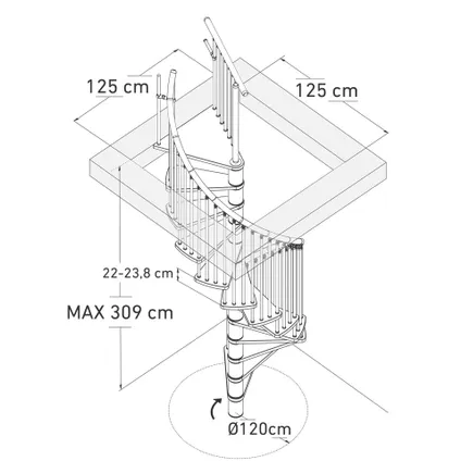 Escalier colimaçon HandyStairs "Spiral Effect" - ? 120 cm - hauteur 309 cm - 12 marches en hêtre laqué 5