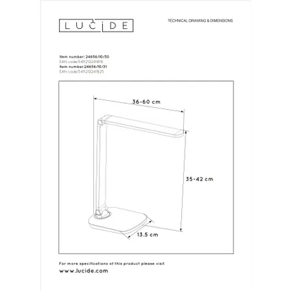 Lampe de bureau Lucide Vario blanc 8W 6