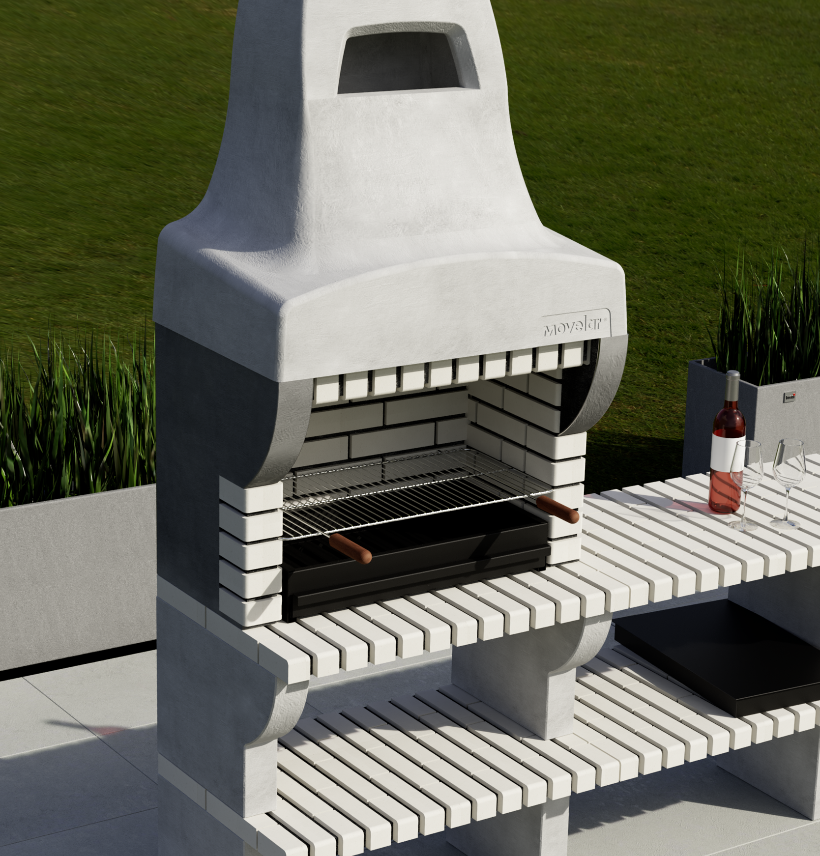 Barbecue en béton pierre, l.54 x L.180 x H.190 cm
