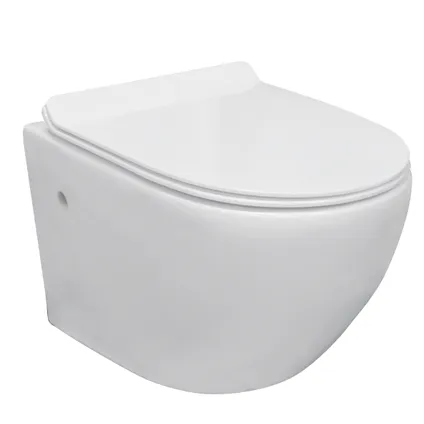 Toilettes suspendues sans rebord Van Marcke go + abattant à fermeture douce blanc 500x360x370mm