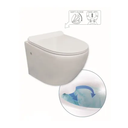 Toilettes suspendues sans rebord Van Marcke go + abattant à fermeture douce blanc 500x360x370mm 2