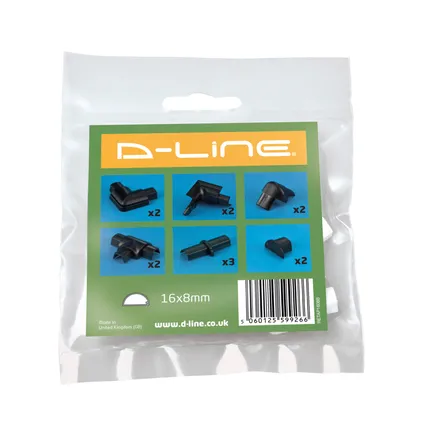 D-Line accessoirepakket voor kabelgoten D-Line 16x8mm kliksysteem zwart 2