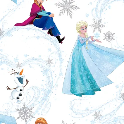 Papier peint Disney Reine des Neiges Anna, Elsa & Olaf bleu 2