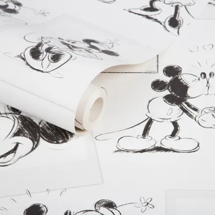 Disney Papierbehang Mickey and Minnie Sketch zwart wit 2