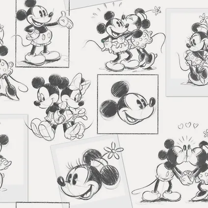Disney Papierbehang Mickey and Minnie Sketch zwart wit 4
