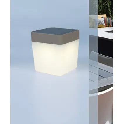 Lutec solar tafellamp Cube LED lichtgrijs 1W 3