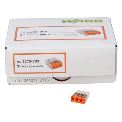 Wago minibornes automatiques 3 entrées 0,5 - 2,5 mm² orange 100 pièces