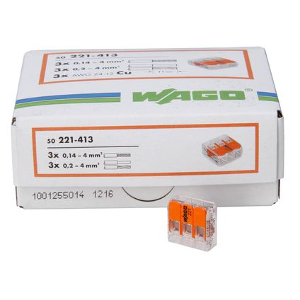 Wago minibornes automatiques à levier 3 entrées 0,2 - 4,0 mm² orange 50 pièces