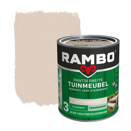 Rambo pantserbeits tuinmeubel transparant zijdemat whitewash 0,75L