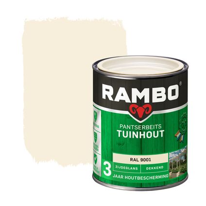 Rambo pantserbeits tuinhout dekkend zijdeglans RAL 9001 crèmewit 0,75L