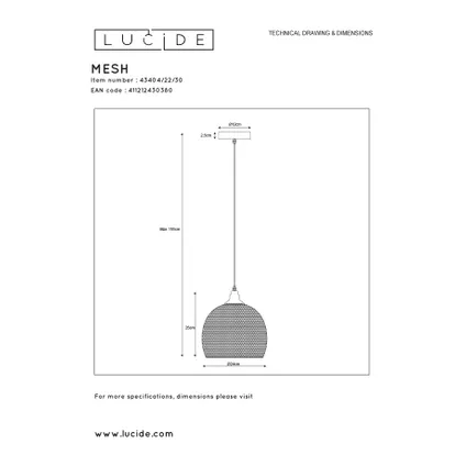 Lucide hanglamp Mesh zwart ⌀22cm E27 8