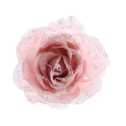 Rose sur clip rose 14cm