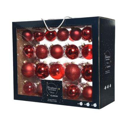 Kerstballen mix glanzend/mat/glitter/transparant goud Ø7cm 42 stuks