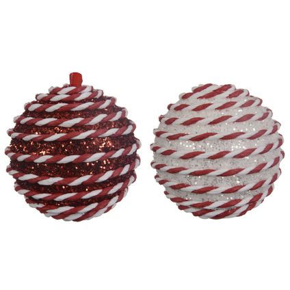 Decoris kerstbal foam glitter rood/wit Ø10cm - 1 stuk
