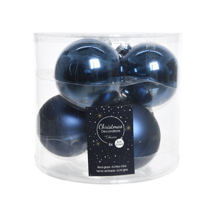 Boules de Noël Decoris verre bleu brillant/mat Ø8cm 6pcs