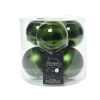Boules de Noël Decoris vertes en verre givré/brillant Ø8cm - 6 pièces