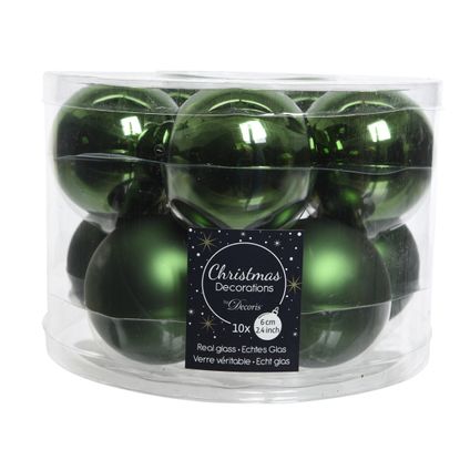 Decoris kerstballen groen mat/glanzend glas Ø6cm - 10 stuks
