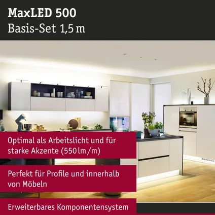 Ruban LED Paulmann MaxLED 500 1,5m kit de base blanc chaud 10W 12