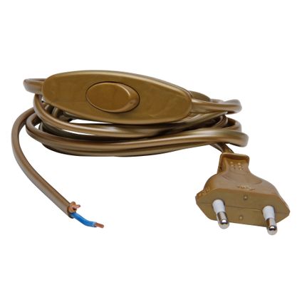 Câble de raccordement Kopp avec fiche européenne et interrupteur à cordon 2 mètres bronze doré