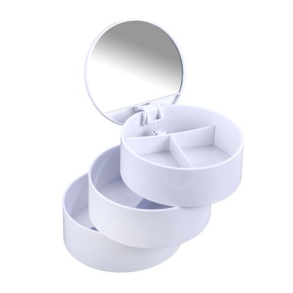 Wenko Cosmetica toren met 3 roterende compartimenten en spiegel wit