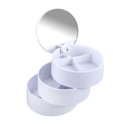 Wenko Cosmetica toren met 3 roterende compartimenten en spiegel wit