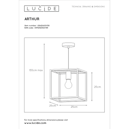 Lucide hanglamp Arthur zwart E27 5