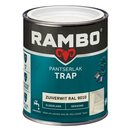 Rambo pantserlak trap dekkend zijdeglans RAL9010 0,75L 3
