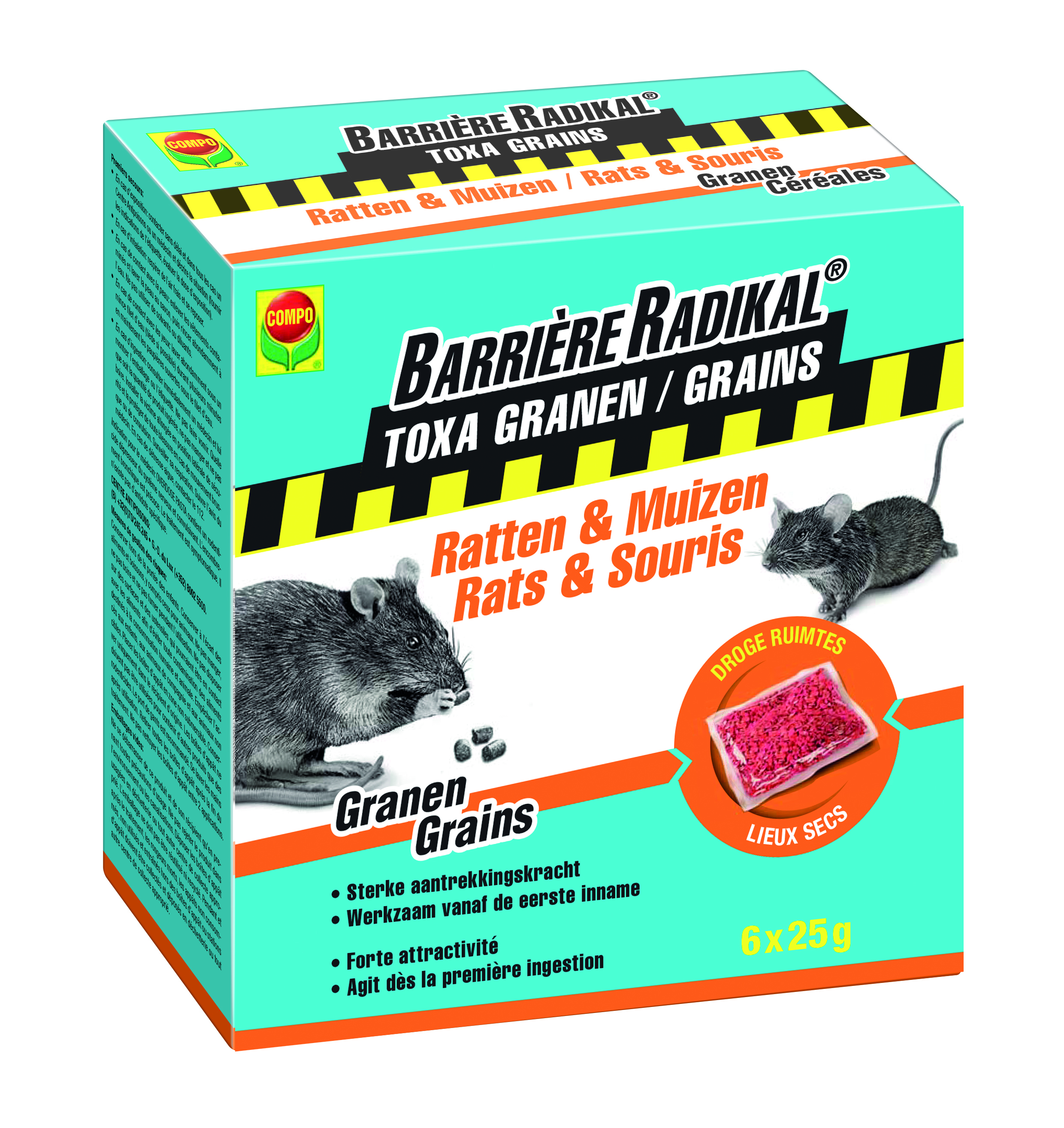 Grains anti-souris et rats Compo Barrière Radikal Toxa 150g
