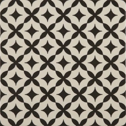 Wand- en vloertegel Stelle Bianco - Keramiek - Wit/Zwart - 22,5x22,5cm - 1 stuk