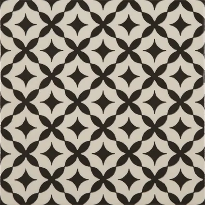 Wand- en vloertegel Stelle Bianco - Keramiek - Wit/Zwart - 22,5x22,5cm - 1 stuk