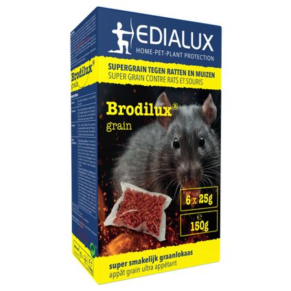 Grains appât anti-rats et anti-souris Edialux Brodilux 150g