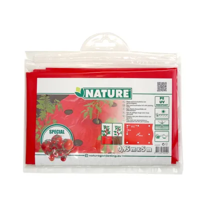 Nature mulch-/kweekfolie voor tomaten - LDPE/LLDPE, rood, 25µ, met perforatiegaten : 20xØ80 mm - 0,95 x 5m
 2