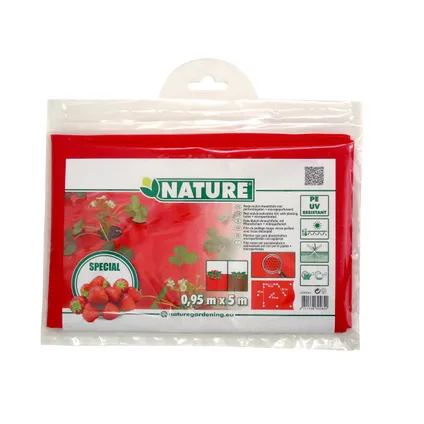 Nature mulch-/kweekfolie voor aardbeien - LDPE/LLDPE rood, 25µ, met perforatiegaten + microgeperforeerd : 40xØ60 mm - 0,95 x 5m 2
