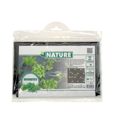 Nature mulch-/kweekfolie voor tuinkruiden - LDPE/LLDPE zwart, 20µ, met perforatiegaten : 100xØ60 mm - 0,95 x 5m
 2