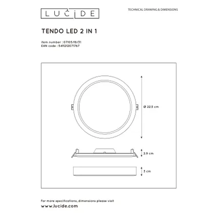 Lucide plafondlamp Tendo wit led ⌀22cm 18W 10