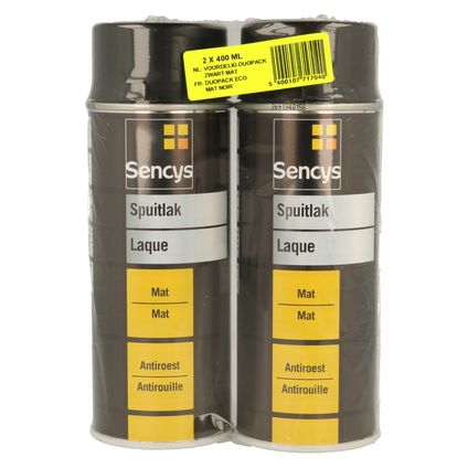 Sencys Peinture en Spray Duopack noir mat 2x 400 ml