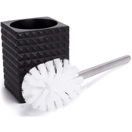 MSV Toiletborstel houder Kubik - kunststeen - zwart/zilver - 37 cm 2